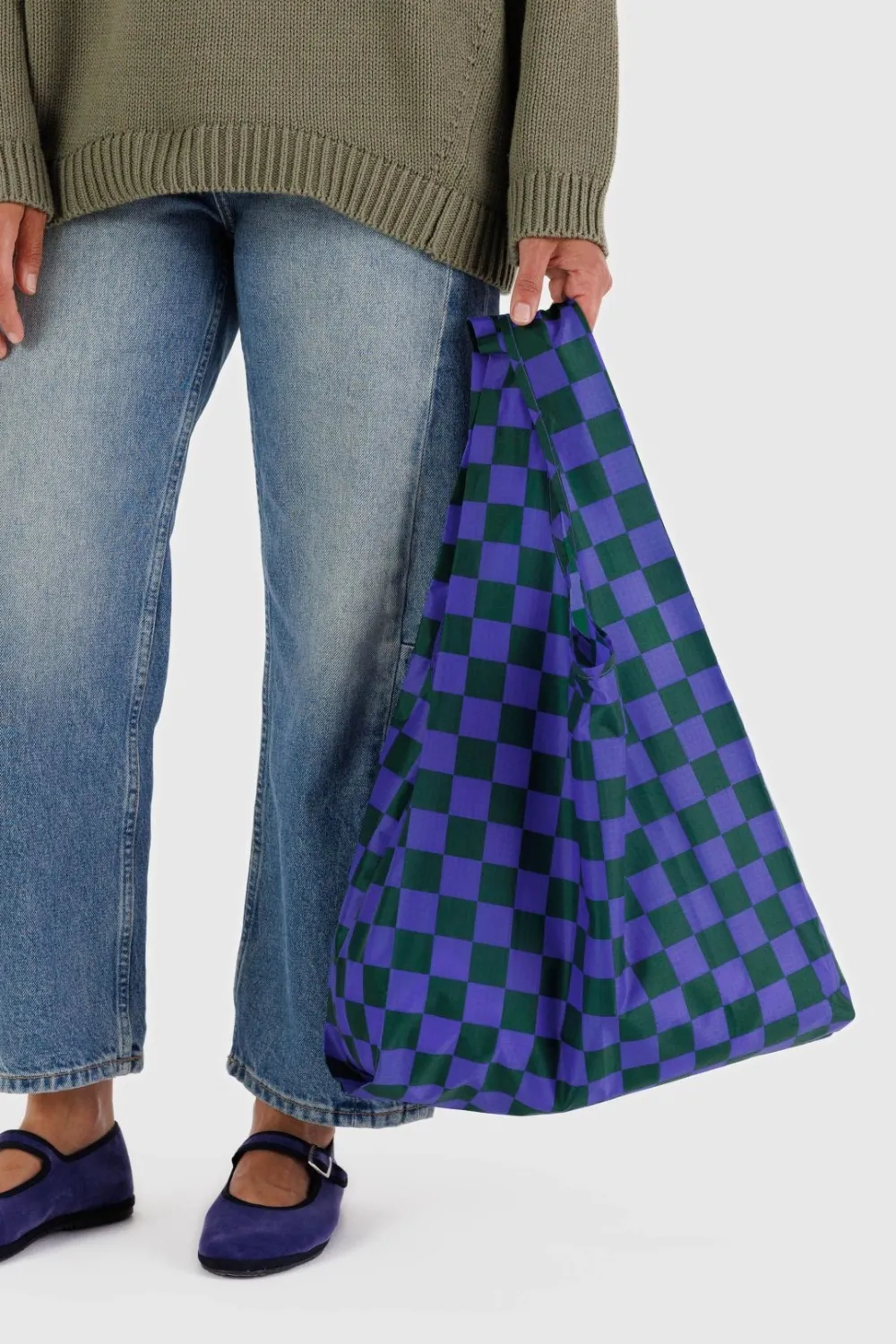 New BAGGU Standard Reusable Bag - Iris Green Check