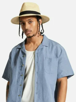 New BRIXTON Straw Fedara Hat - Natural and Black