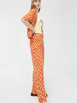Store COMPANIA FANTASTICA Trousers - Orange Polka Dots