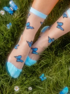 Fashion COUCOU SUZETTE Transparent Blue Butterfly Socks