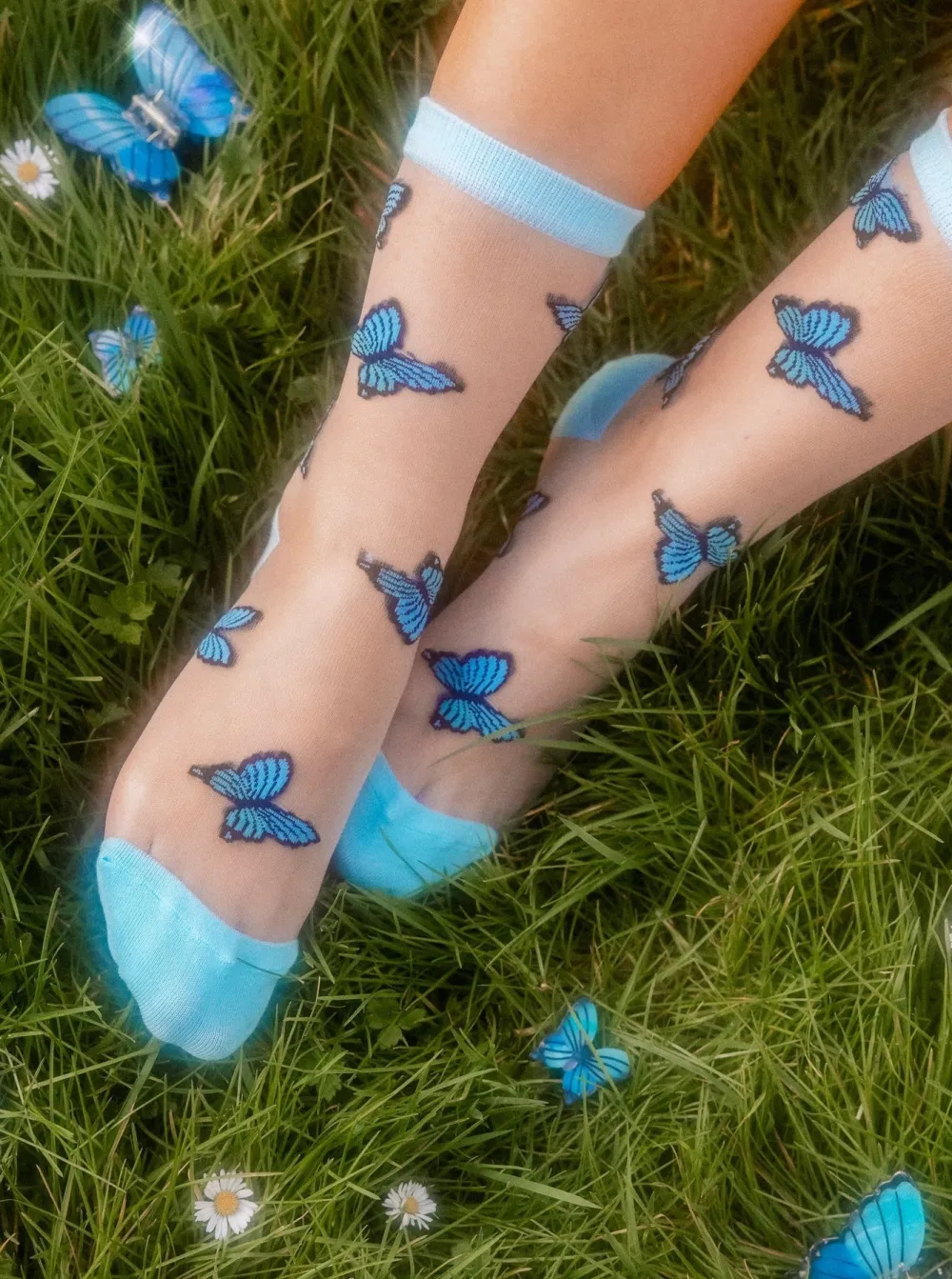 Fashion COUCOU SUZETTE Transparent Blue Butterfly Socks