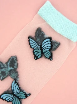 Fashion COUCOU SUZETTE Transparent Blue Butterfly Socks