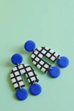 Discount CROCODILE AGILE Arch Earrings - Blue Checks and Pastille