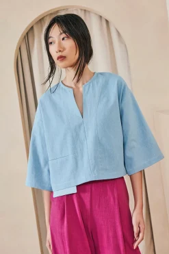 New DAGG & STACEY Duke Top - Bleached Indigo