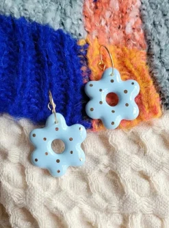 Hot KAG Large Flower Ceramic Earrings - Baby Blue