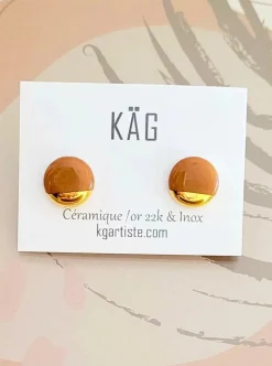 Best KAG Round Ceramic Earrings - Caramel