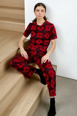 Fashion MARIGOLD Simon Pants - Red and Burgundy Flowers