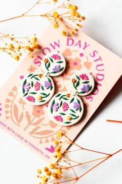 Hot SLOW DAY STUDIOS Floral Earrings - Off White